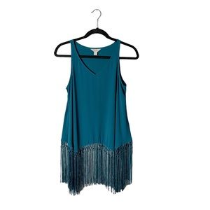 Belle Sky Sheer Sleeveless V Neck Tank Top Blouse Frill Edging Boho Size XS